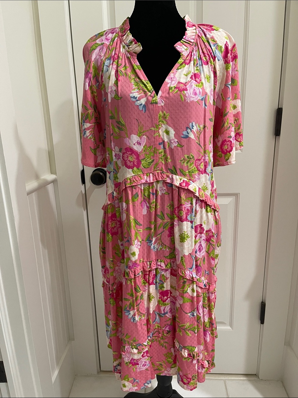 Matilda Jane Pink Floral Tiered Dress Size M